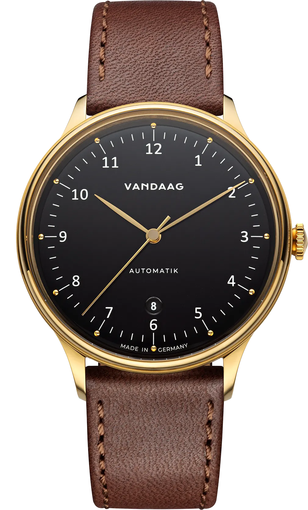 Primus Automatik - Gold-Black - dark brown leather strap