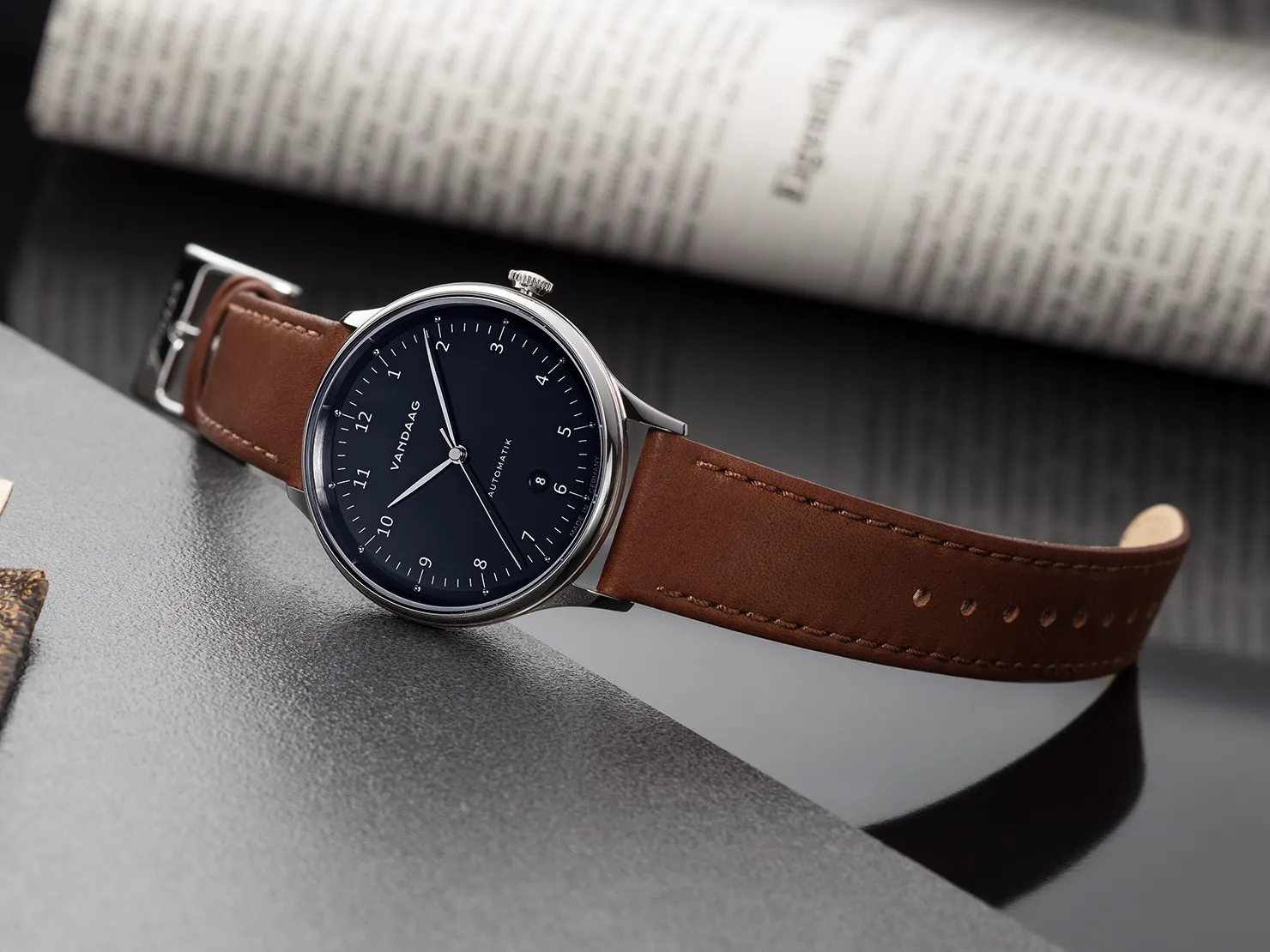 Primus Automatik - Steel-Blue - light brown leather strap