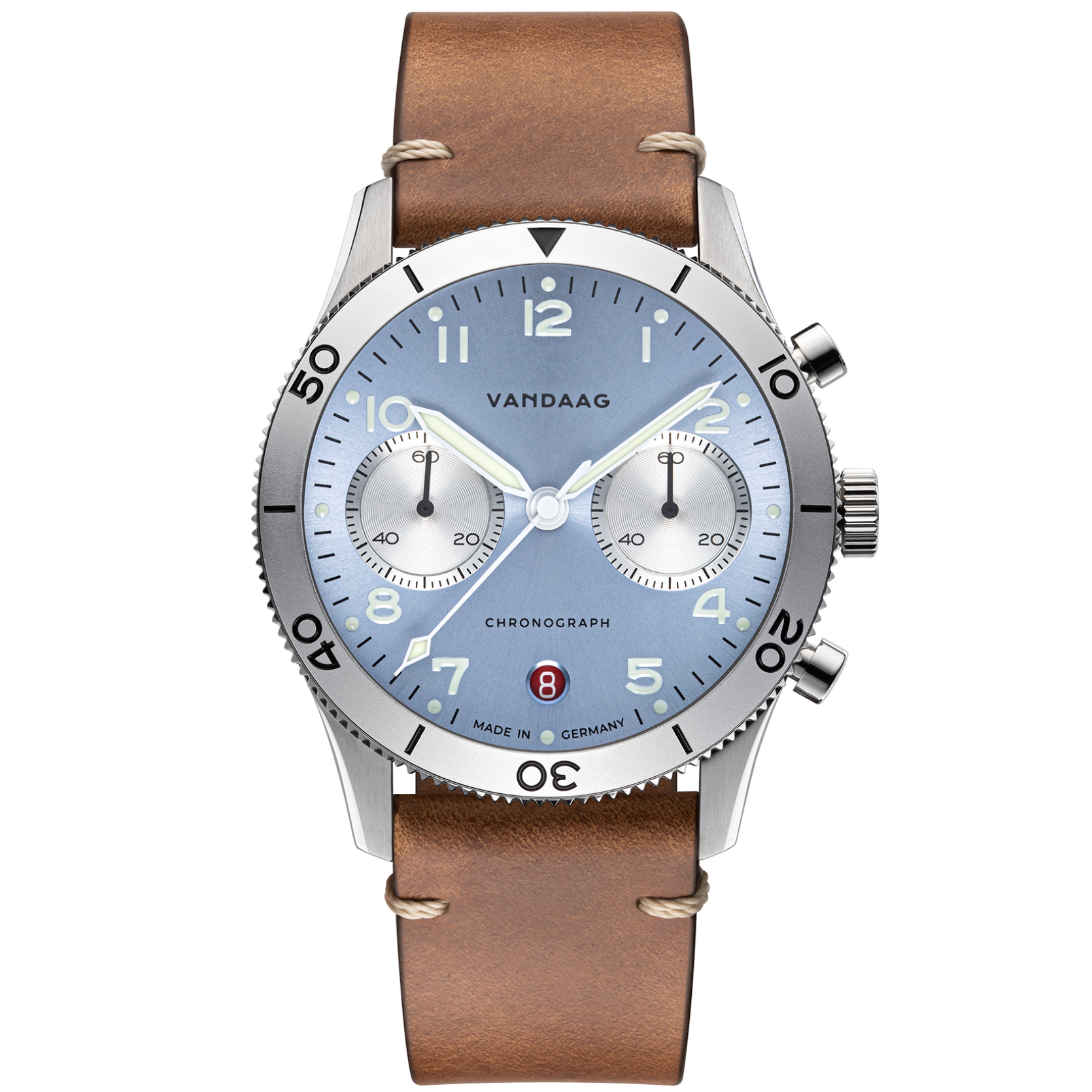 Leather strap HORWEEN, light brown with white seam and steel buckle