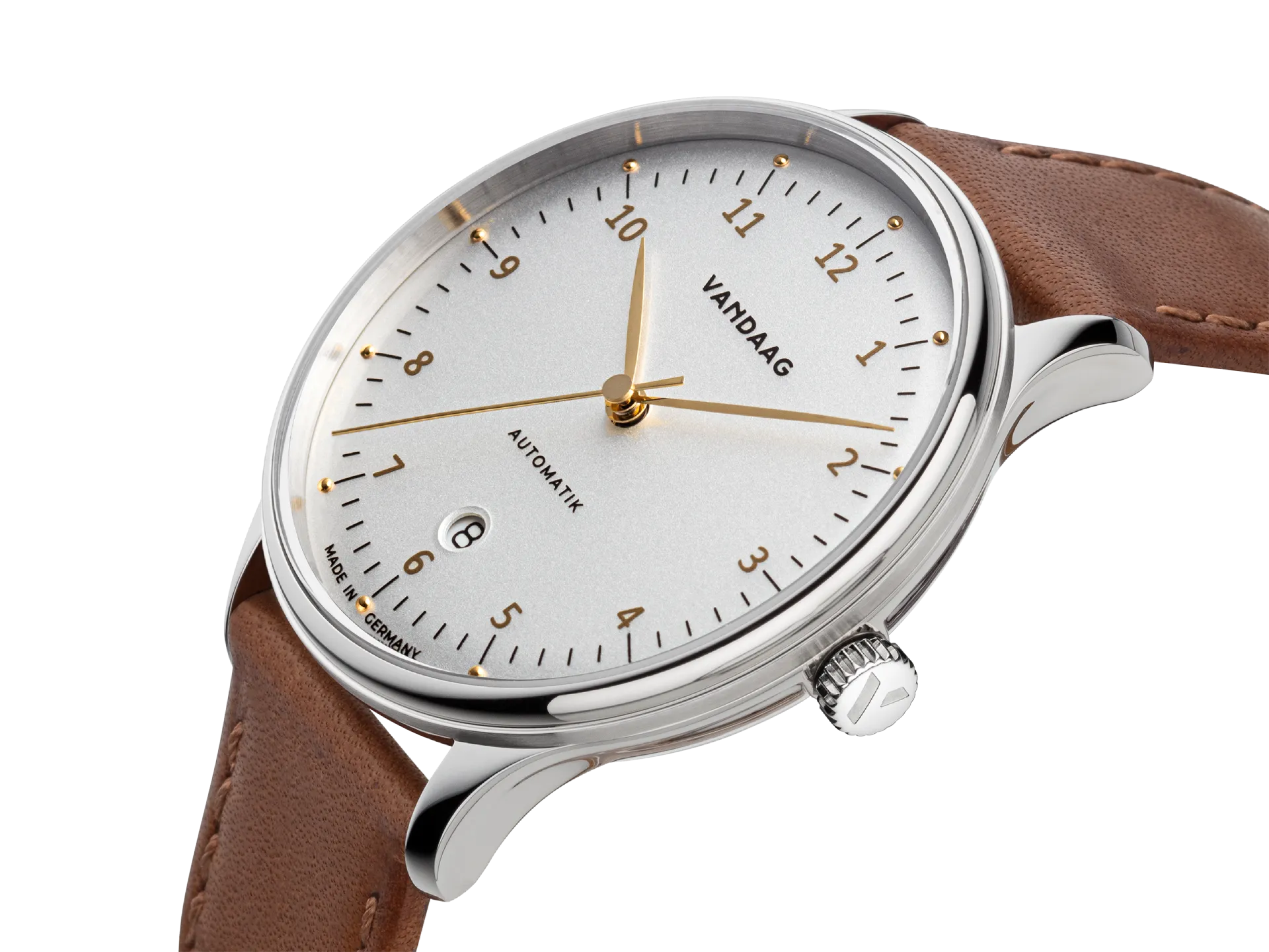 Primus Automatik - Steel-Silver/Gold - light brown leather strap